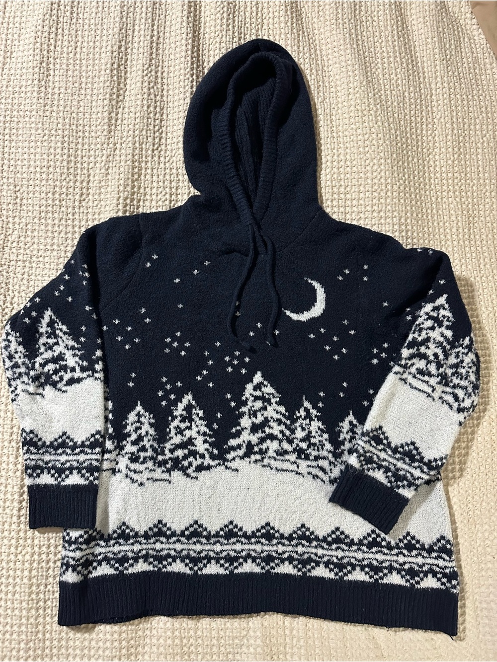 cupcakes & cashmere Navy and white Forest Night Sky Crewneck Knit Hoodie